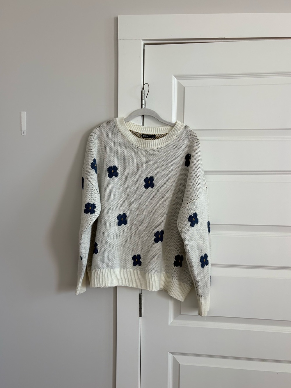 Floral Knit Sweater - Cream and Blue